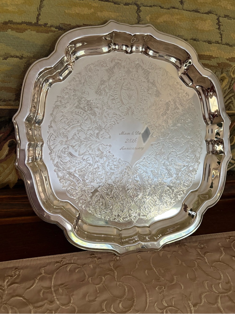 Mom & Dad 25th anniversary Engraved Silver tone Serving Tray - 25th Anniversary
